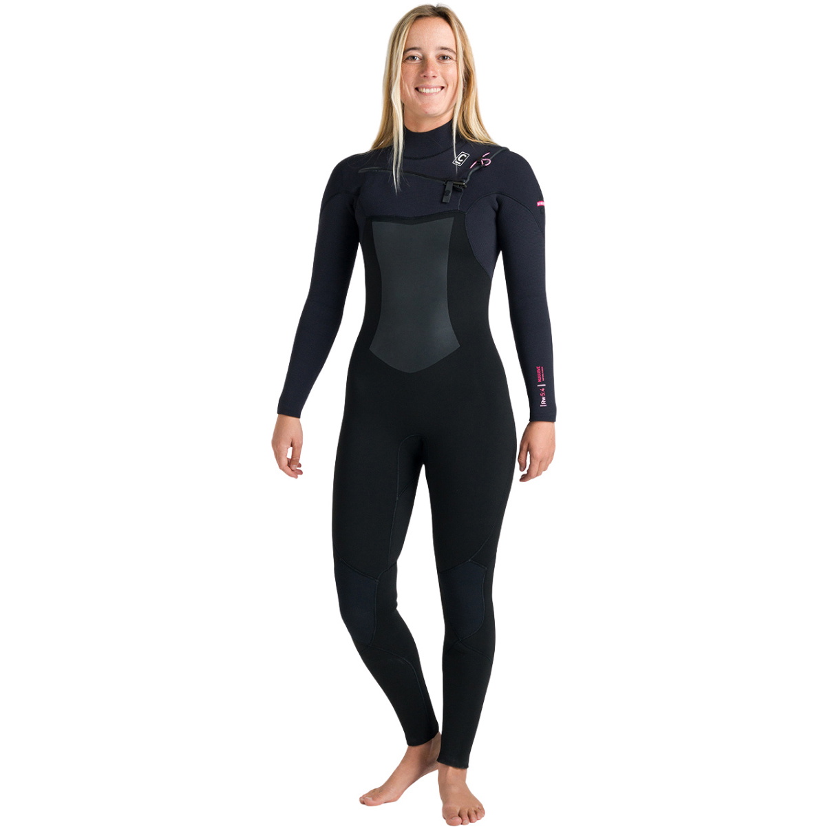 2026 C-Skins Womens Nuwave Rewired 5/4mm Chest Zip Wetsuit CRW54WC - Black / Black / Rose